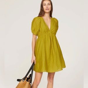 Madewell Kirkley Green Puff Sleeve Mini Dress
